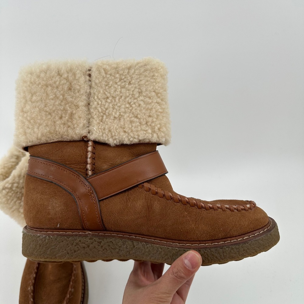 Coach G1433 Womens Tan Suede Moto Shearling Fur Lined Moccasin Boots Size 7B - Picture 9 of 12